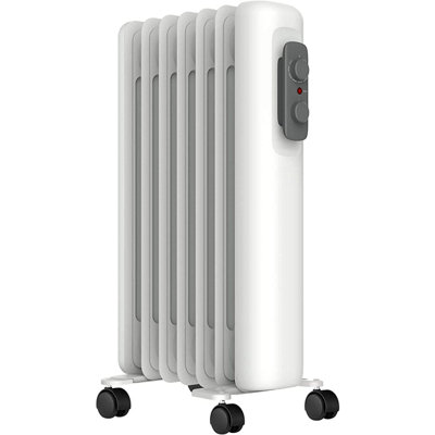 Mylek Oil Filled Radiator Electric Heater Portable With Adjustable Thermostat - White 1500w