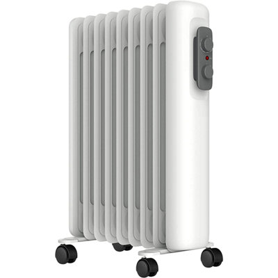 Mylek Oil Filled Radiator Electric Heater Portable With Adjustable Thermostat - White 2000w