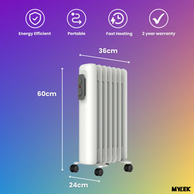 Mylek Oil Filled Radiator Electric Heater Portable With Adjustable Thermostat - White 2000w - 6
