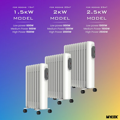 Mylek Oil Filled Radiator Electric Heater Portable With Adjustable Thermostat - White 2000w - 4