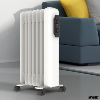 Mylek Oil Filled Radiator Electric Heater Portable With Adjustable Thermostat - White 2500w - 4