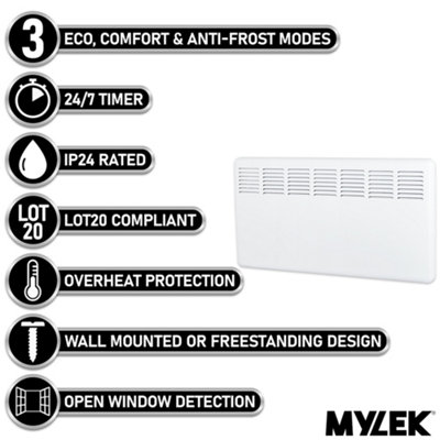 MYLEK Panel Heater 2KW Eco Smart WiFi App Radiator Electric Low Energy with  Timer and Thermostat | DIY at Bu0026Q