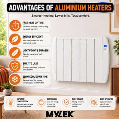 MYLEK Panel Heater Radiator 1500W Electric with Programmable Digital Timer