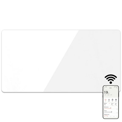 Mylek Radiator Glass Panel Heater White Slimline, Wifi Enabled Smart APP