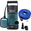 MYLEK Submersible Water Pump Electric 400W for Clean or Dirty Water with Float Switch with 15m Blue Hose
