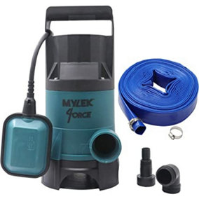 MYLEK Submersible Water Pump Electric 400W for Clean or Dirty Water with Float Switch with 15m Blue Hose