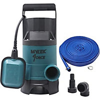 MYLEK Submersible Water Pump Electric 400W for Clean or Dirty Water with Float Switch with 20m Blue Hose