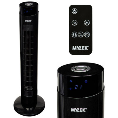 Mylek Tower Fan 34 Inch Cooling Cold Air Stand Fan Remote Control Oscillation and Timer Black