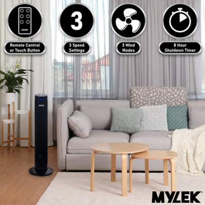 Mylek Tower Fan 34 Inch Cooling Cold Air Stand Fan Remote Control Oscillation and Timer Black