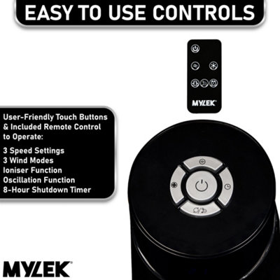 Mylek Tower Fan 34 Inch Cooling Cold Air Stand Fan Remote Control Oscillation and Timer Black - 5