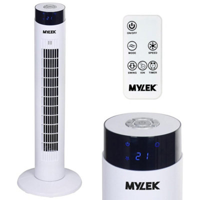 Mylek Tower Fan 34 Inch Cooling Cold Air Stand Fan Remote Control Oscillation and Timer White