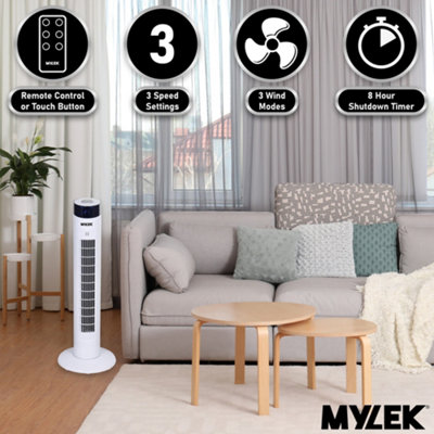 Mylek Tower Fan 34 Inch Cooling Cold Air Stand Fan Remote Control Oscillation and Timer White