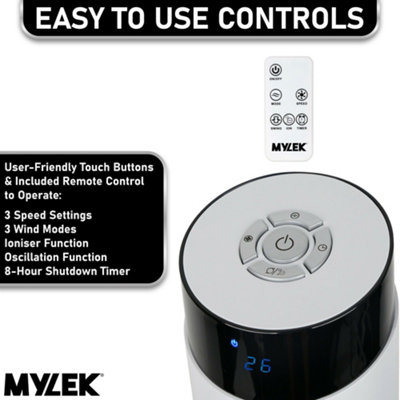 Mylek Tower Fan 34 Inch Cooling Cold Air Stand Fan Remote Control Oscillation and Timer White - 5