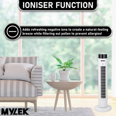 Mylek Tower Fan 34 Inch Cooling Cold Air Stand Fan Remote Control Oscillation and Timer White - 6