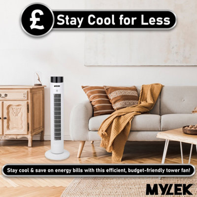 Mylek Tower Fan 34 Inch Cooling Cold Air Stand Fan Remote Control Oscillation and Timer White - 7