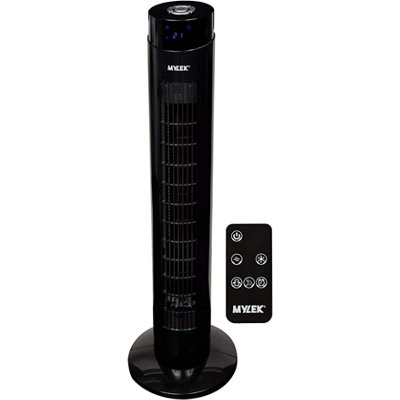 MYLEK Tower Fan 34-Inch Oscillating Stand Cooler with Remote Control, Ioniser, Timer, Quiet and 3 Cooling Speed Settings