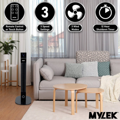 Mylek Tower Fan 36 Inch Cooling Cold Air Stand Fan Remote Control Oscillation and Timer Black