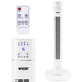 MYLEK Tower Fan 36-Inch Oscillating Electric Stand Cooler with Remote Control, 12 Hour Timer and Ioniser - White