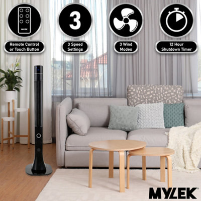 Mylek Tower Fan 48 Inch Cooling Cold Air Stand Fan Remote Control Oscillation and Timer Black