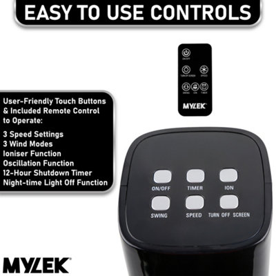 Mylek Tower Fan 48 Inch Cooling Cold Air Stand Fan Remote Control Oscillation and Timer Black - 5