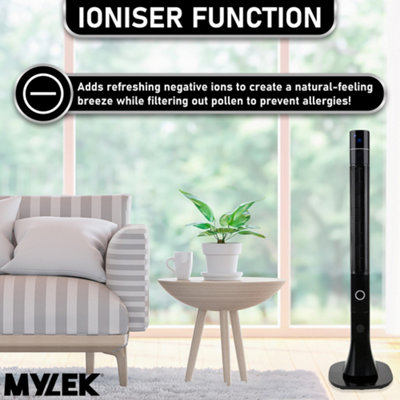 Mylek Tower Fan 48 Inch Cooling Cold Air Stand Fan Remote Control Oscillation and Timer Black - 7
