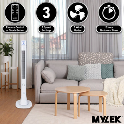 Mylek Tower Fan 48 Inch Cooling Cold Air Stand Fan Remote Control Oscillation and Timer White