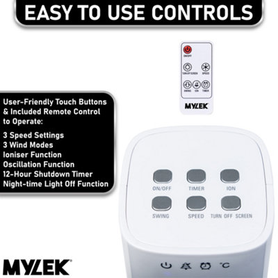 Mylek Tower Fan 48 Inch Cooling Cold Air Stand Fan Remote Control Oscillation and Timer White - 5