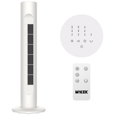 Mylek Tower Fan Cooling Cold Air Stand Fan Remote Control Oscillation and Timer White