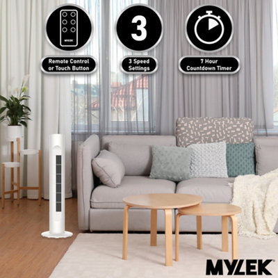 Mylek Tower Fan Cooling Cold Air Stand Fan Remote Control Oscillation and Timer White