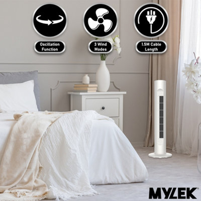 Mylek Tower Fan Cooling Cold Air Stand Fan Remote Control Oscillation and Timer White - 3