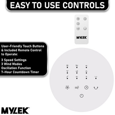 Mylek Tower Fan Cooling Cold Air Stand Fan Remote Control Oscillation and Timer White - 5