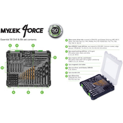 MYLEK VCB Cordless Drill with MYLEK 4ORCE 50 Piece Accessory Kit