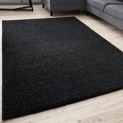 Myshaggy Collection Living Room Rugs Solid Design Black DIY at B&Q