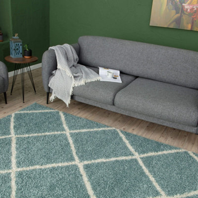 Myshaggy Collection Rugs Diamond Design in Duck Egg Blue  383DB