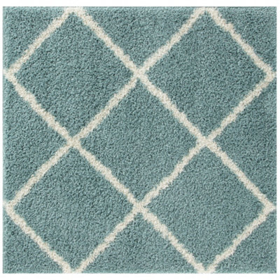 Myshaggy Collection Rugs Diamond Design in Duck Egg Blue  383DB