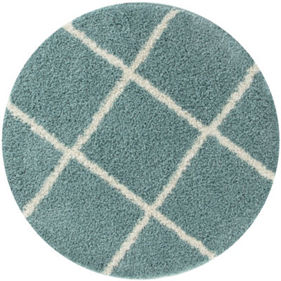 Myshaggy Collection Rugs Diamond Design in Duck Egg Blue  383DB