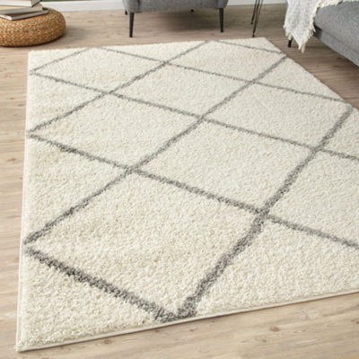 Myshaggy Collection Rugs Diamond Design in Ivory  383 IG