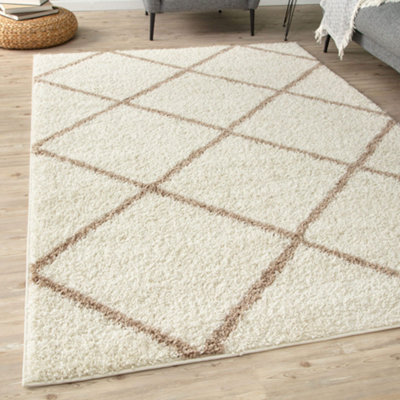 Myshaggy Collection Rugs Diamond Design in Ivory Beige  383 IB