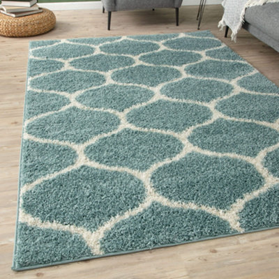 Myshaggy Collection Rugs Trellis Design in Duck Egg Blue 384DB DIY at B&Q