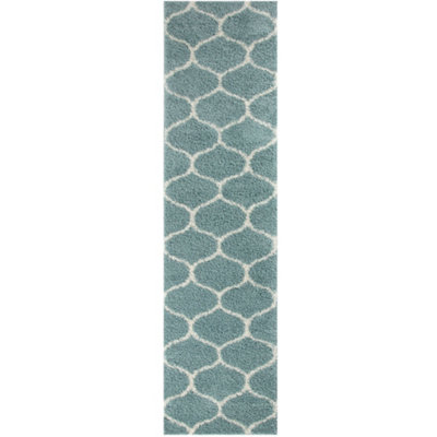 Myshaggy Collection Rugs Trellis Design in Duck Egg Blue 384DB DIY at B&Q