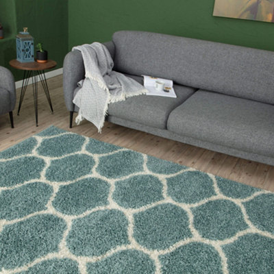 Myshaggy Collection Rugs Trellis Design in Duck Egg Blue  384DB