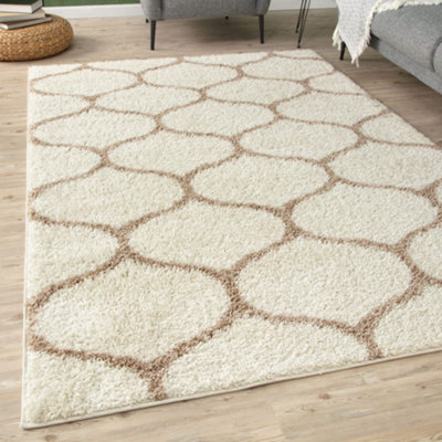 Myshaggy Collection Rugs Trellis Design in Ivory Beige  384 IB