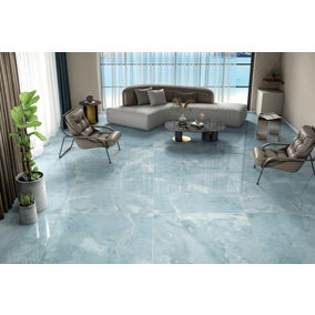 Mystic Aqua Blue Onyx Large 600x1200mm Wall and Floor Tiles (300mm x 300mm SAMPLE)