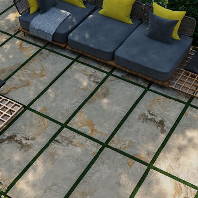 Mystic Matt Beige Stone Effect Porcelain Outdoor Tile Pack of 2, 1