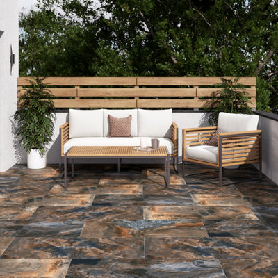 Mystic Matt Grey Stone Effect Porcelain Outdoor Tile - Pack of 16, 11.52m�² - (L)1200x(W)600mm