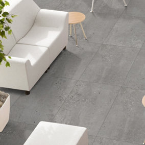 Mythos Matt Grey Stone Effect Porcelain Outdoor Tile - Pack of 10, 5.4m² - (L)600x(W)900mm