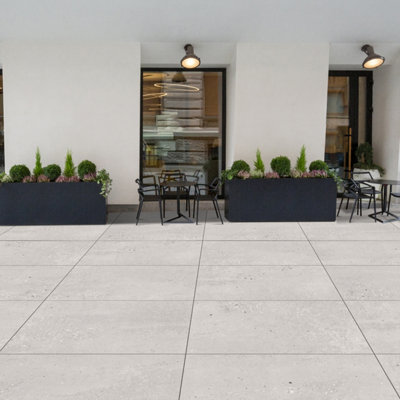 Mythos Matt White Stone Effect Porcelain Outdoor Tile - Pack of 13, 4.68m�² - (L)600x(W)600mm