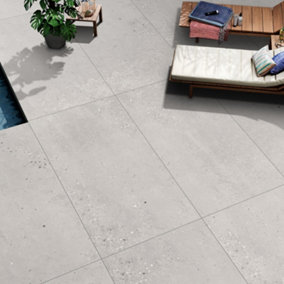 Mythos Matt White Stone Effect Porcelain Outdoor Tile Pack of 13 Tiles 9.36m² (L)600mm (W)1200mm