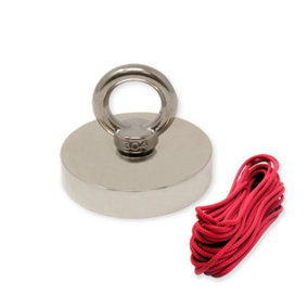 N42 Neodymium Pot Magnet with M10 Eyebolt & 10m Rope for Magnet Fishing, Recovery & Treasure Hunting - 75mm x 15mm - 200kg Pull