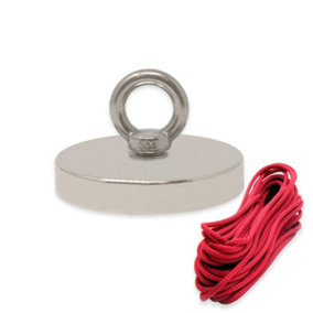 N42 Neodymium Pot Magnet with M12 Eyebolt & 10m Rope for Magnet Fishing and Treasure Hunting - 116mm x 20mm - 400kg Pull